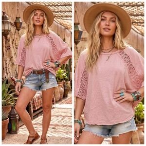 Boho Crochet Sleve Dolman Cut Top